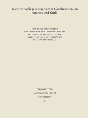 cover image of Friedrich Schlegels organisches Ganzheitsdenken